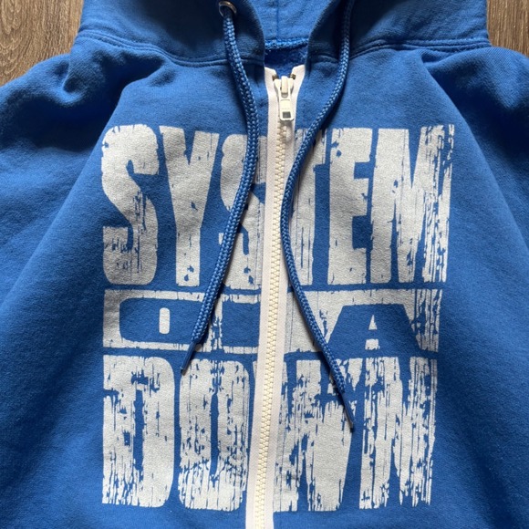 Y2K System of a Down Band Hoodie Mens Blue Full Zip Graphic Sweatshirt Logo - Picture 4 of 6